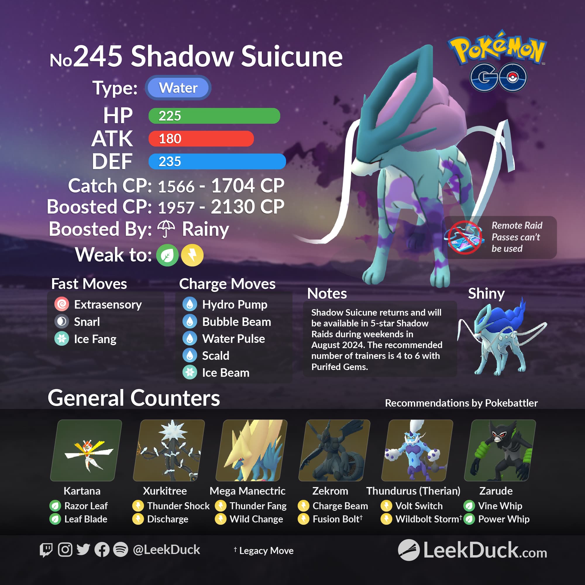 Shadow Suicune in Shadow Raids - Leek Duck | Pokémon GO News and Resources