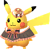 Pikachu wearing a hat y capelet